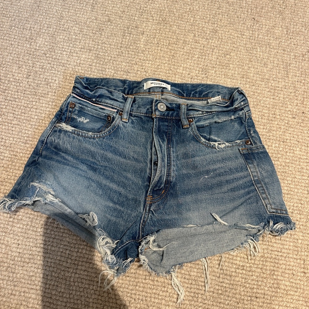 Moussy Blue Distressed Jean Shorts